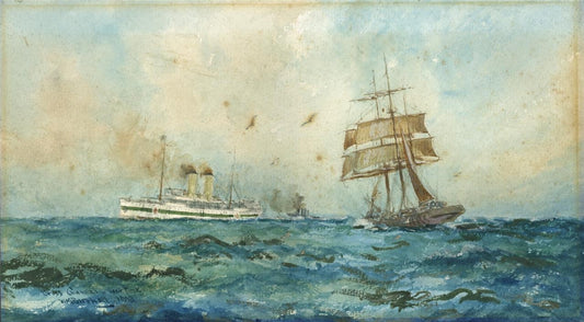 William Minshall Birchall Watercolour Painting - Cross Channel Wartime 1918 WW10