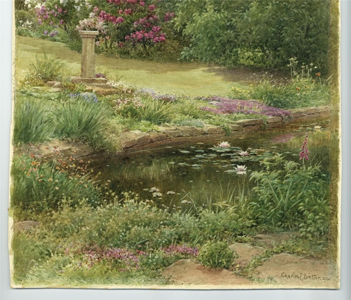 Charles Edward Brittan Jnr (1870-1949) Watercolour Painting 1941 - Garden Scene4