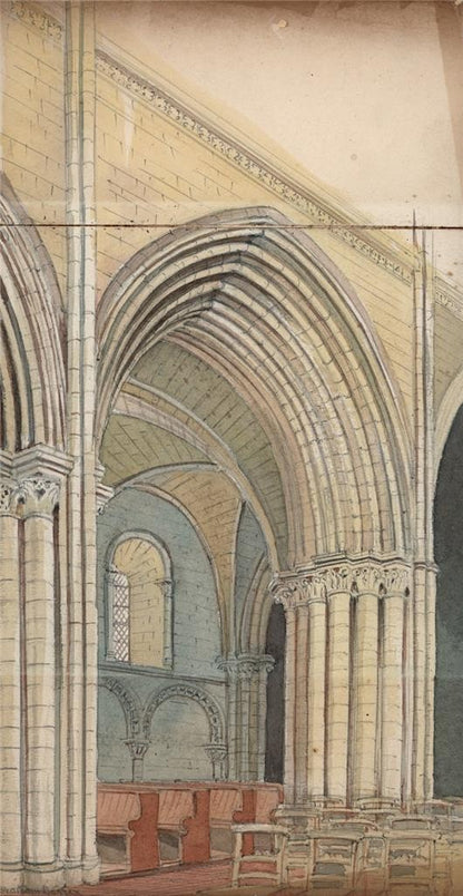Church Interior Shoreham Sussex Watercolour Painting - James Foster Wadmore0