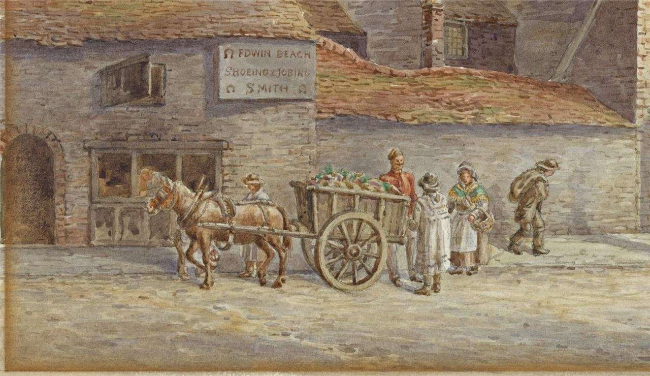 T W Downing Antique Watercolour Painting The Old Recruiting House Birmingham3