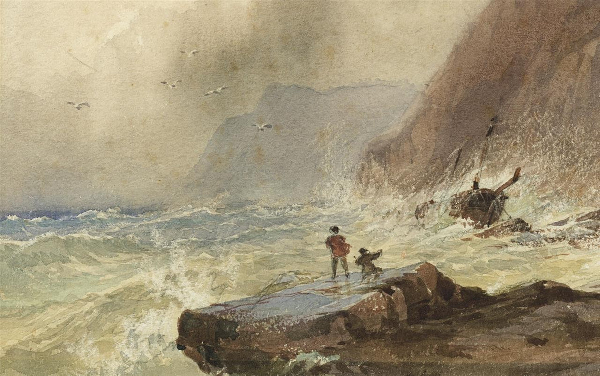 David Hall McKewan Watercolour Painting Shipwreck Rocky Coastline - 19th Century5