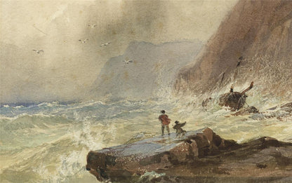 David Hall McKewan Watercolour Painting Shipwreck Rocky Coastline - 19th Century5
