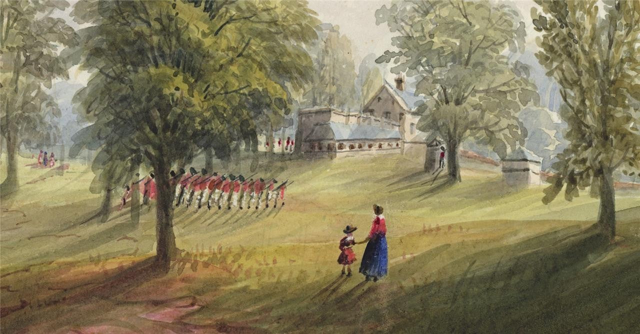 Mary Webster (1794-1883) Watercolour Painting Soldiers In Hyde Park London 18426