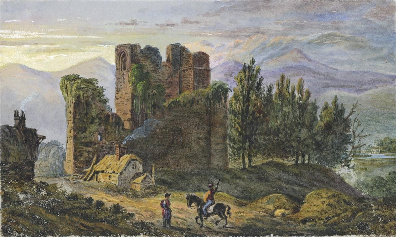 Thirlwall Castle Northumberland - Small Watercolour Painting - 19th Century0
