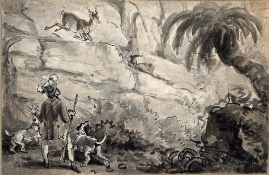 Attributed Samuel Howitt - Small Watercolour Painting - Hunting Scene0
