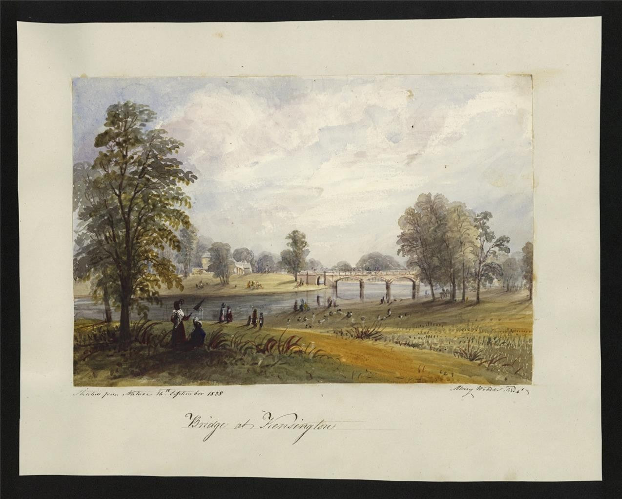 Mary Webster (1794-1883) Watercolour Painting Bridge At Kensington London 18381