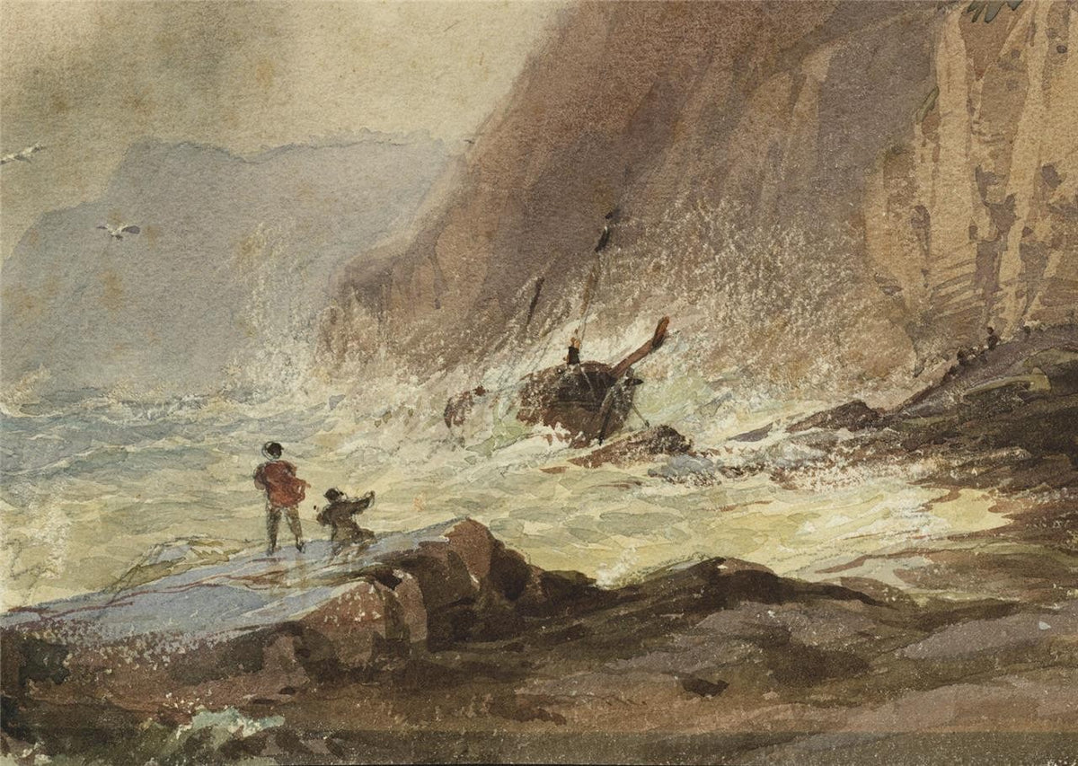 David Hall McKewan Watercolour Painting Shipwreck Rocky Coastline - 19th Century2