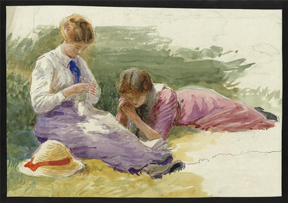 Two Ladies In Landscape - Watercolour Painting - Late 19th / Early 20th Century1