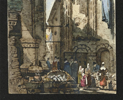 Style Of Samuel Prout The Fish Market, Rome Watercolour Painting 19th Century3