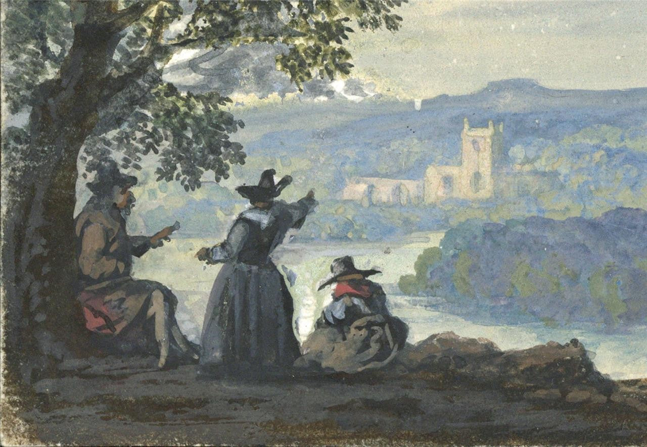 Figures In Landscape - Miniature Gouache Painting - 19th Century2