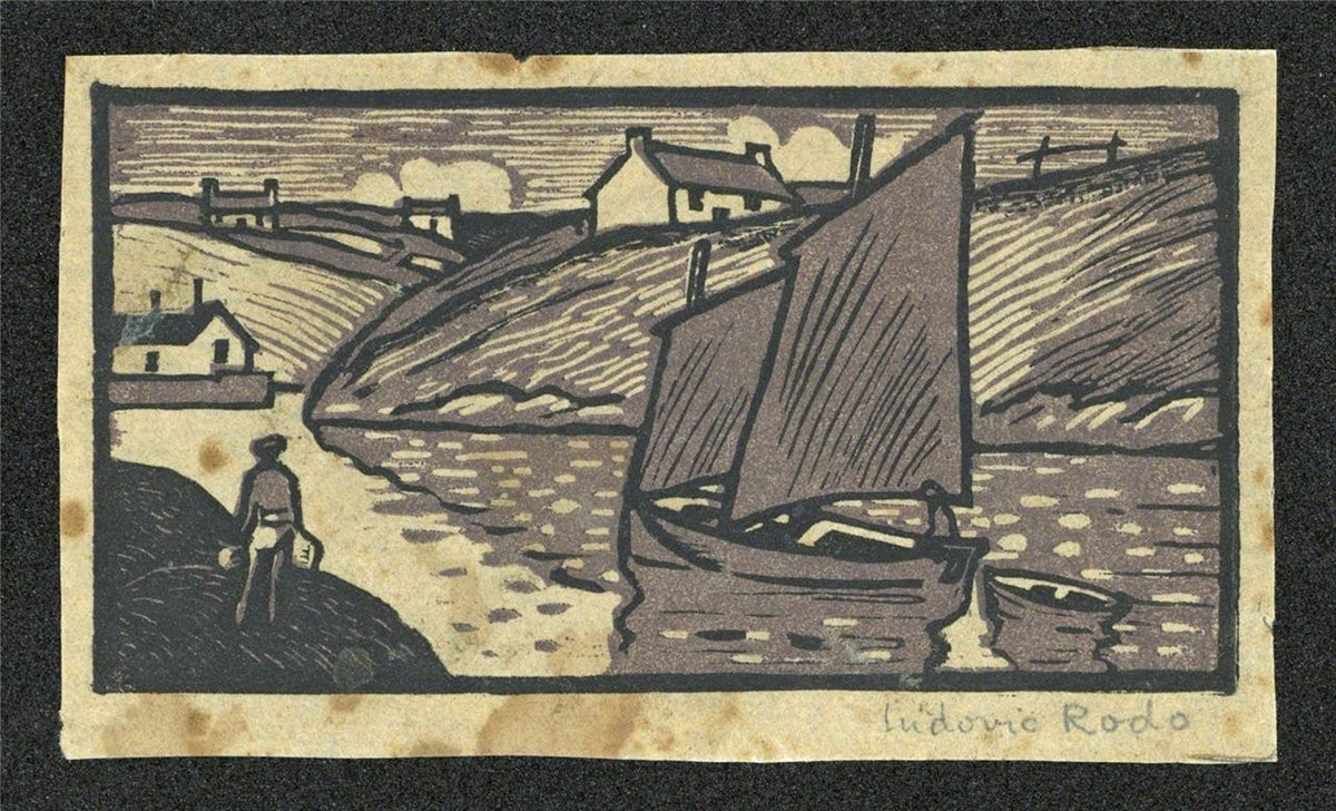 Ludovic-Rodo Pissarro (1878-1952) Miniature Signed Wood Engraving Coastal Scene1