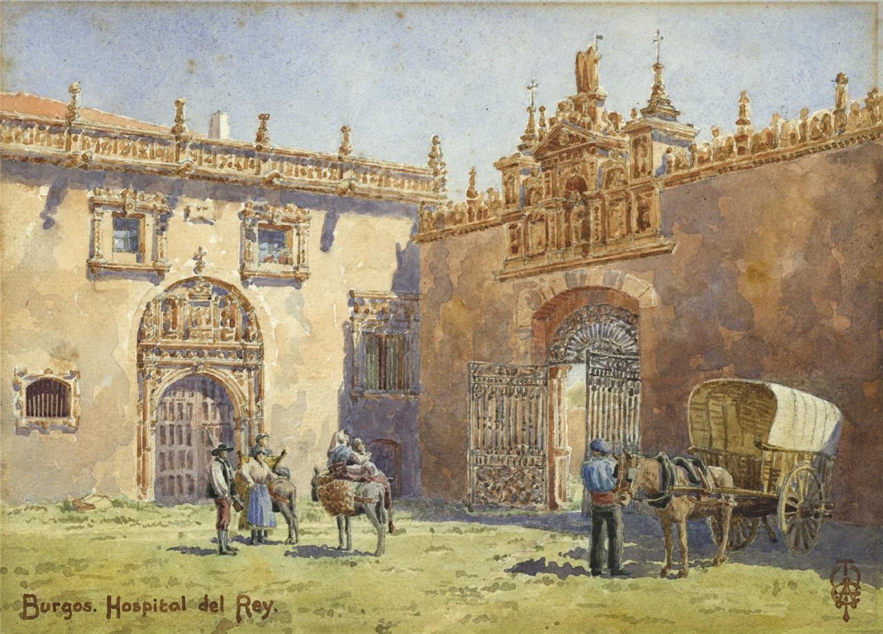 Edgar Thomas Ainger Wigram Watercolour Painting Burgos Hospital del Rey Spain0