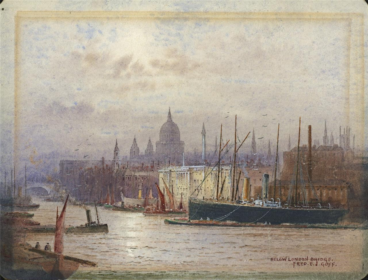 Frederick Edward Joseph Goff (18551931) Watercolour Painting London Bridge0