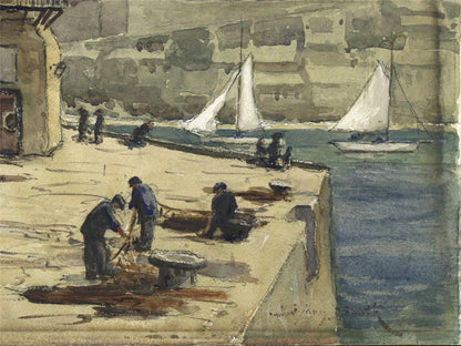 Sydney Smith (1912-1982) Watercolour Painting Smeatons Pier St Ives Cornwall3