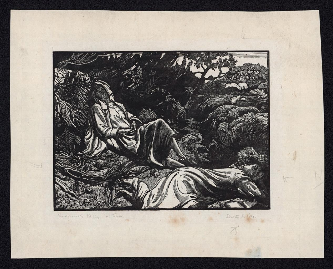 Dorothy Josephine Coke (1897-1979) Pencil Signed Woodcut - Badgeworth Valley1