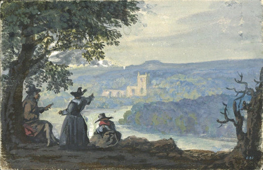 Figures In Landscape - Miniature Gouache Painting - 19th Century0
