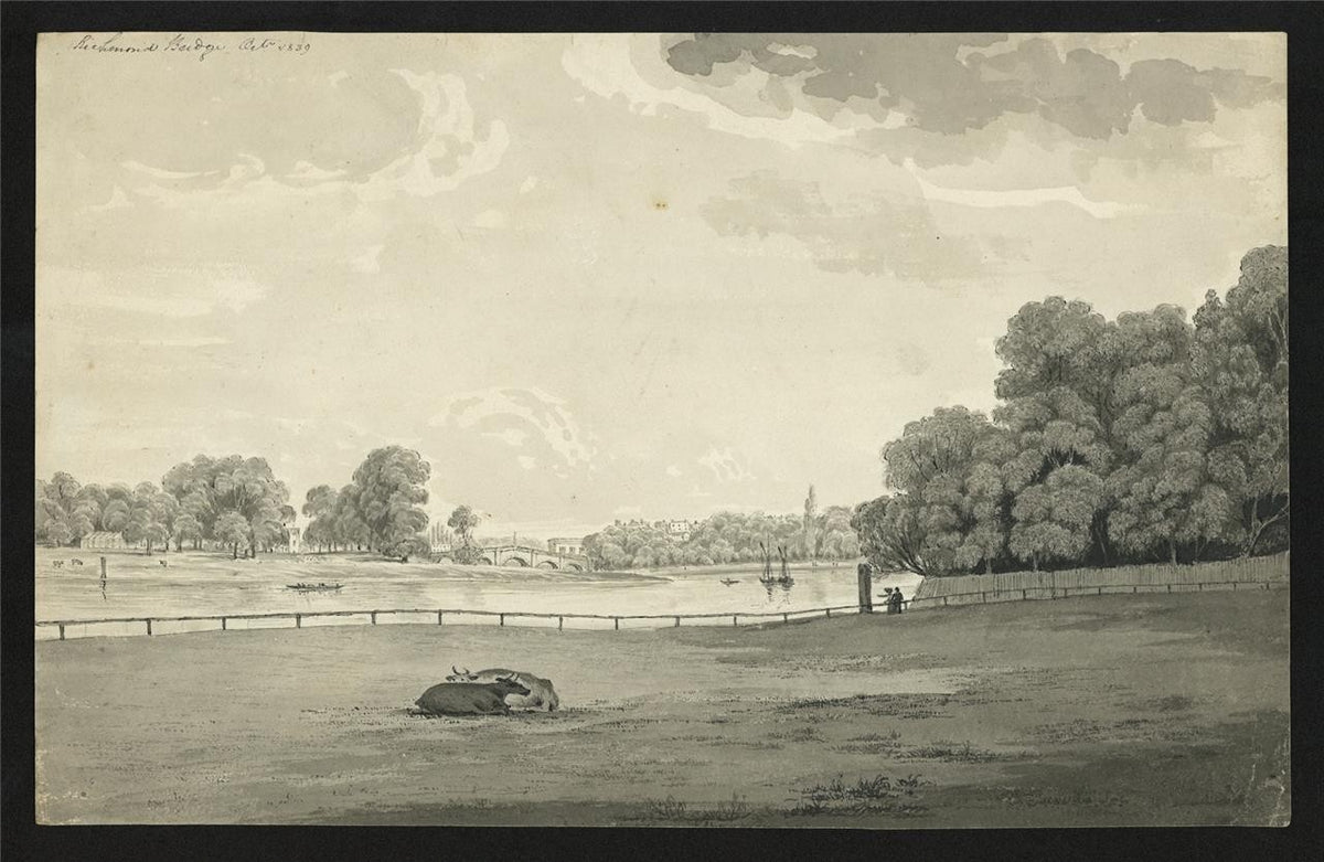 James Wilcox (1778-1865) Watercolour Painting - Richmond Bridge London 18391