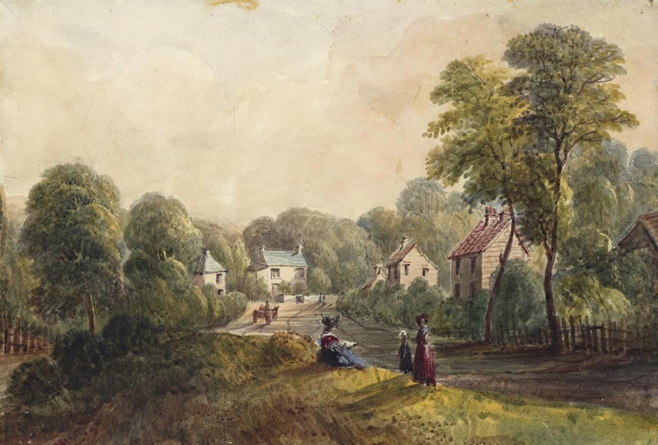 Mary Webster (1794-1883) Watercolour Painting - Cottages At Sudbury London 18400