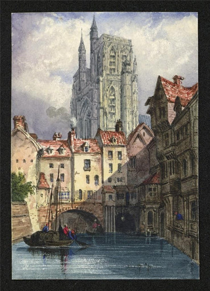 Style Of Samuel Prout Abbeville France Watercolour Painting 19th Century1