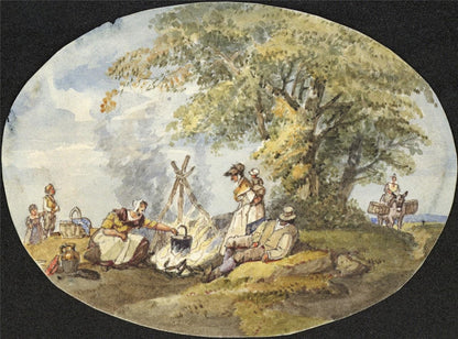 Figures In Rural Landscape Miniature Watercolour Painting 19th Century0