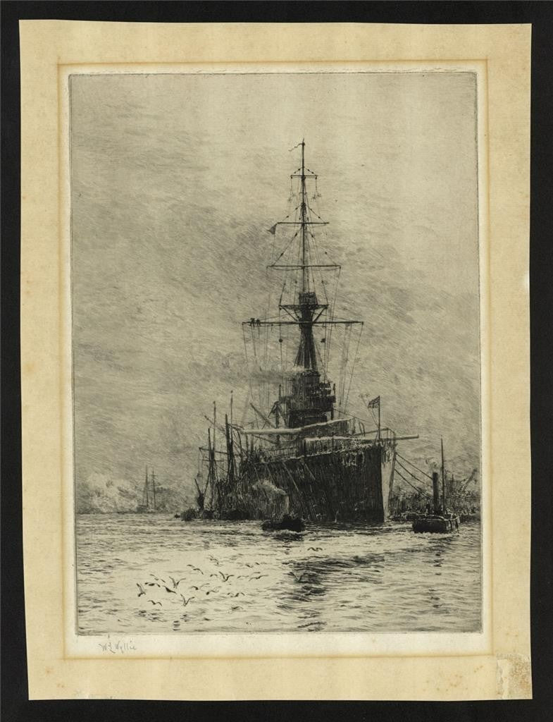 William Lionel Wyllie - Pencil Signed Etching - HMS Orion Portsmouth1