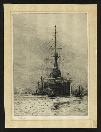 William Lionel Wyllie - Pencil Signed Etching - HMS Orion Portsmouth1