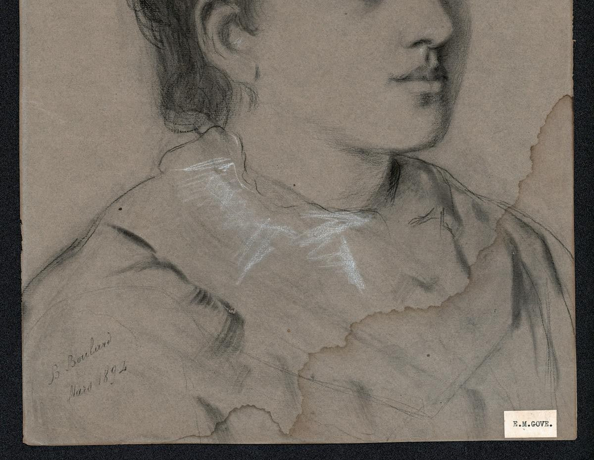 ELMA MARY GOVE (1832-1921) Antique Drawing LADY WEARING HAT - AMERICAN ARTIST6