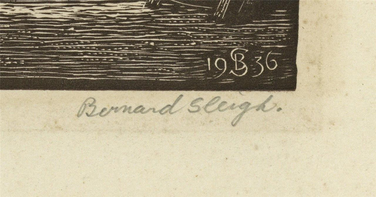 Bernard Sleigh (1872-1954) Signed Woodcut Mevagissey Boathouse Cornwall 19362