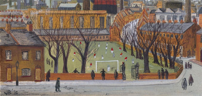 Football Match In The Park 1976  Gouache Painting  John Bullock  Northern Art3