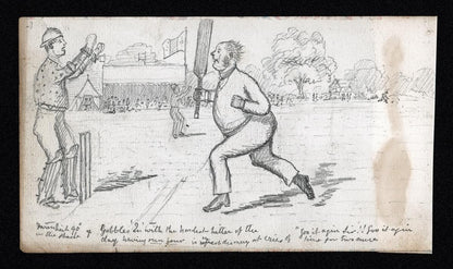Victorian Pencil Drawing - The Cricket Match - 19th Century - Circa 18703