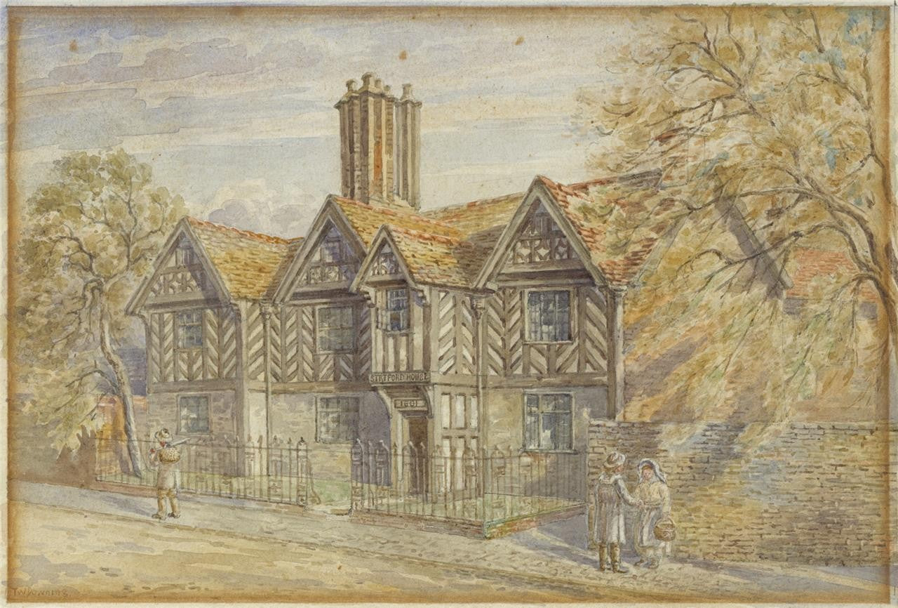T W Downing Antique Watercolour Painting Stratford House Birmingham0