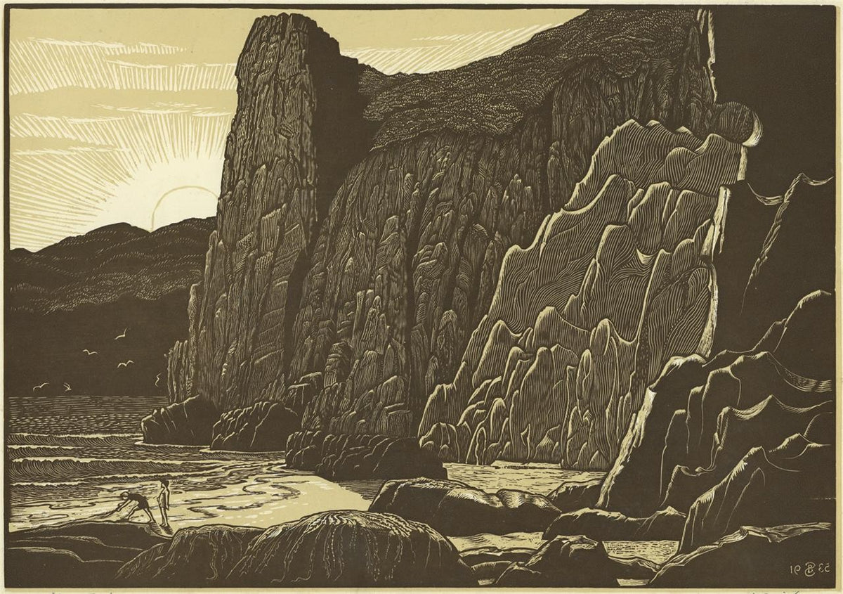 Bernard Sleigh (1872-1954) Pencil Signed Woodcut Lydstep Tenby Wales 19350