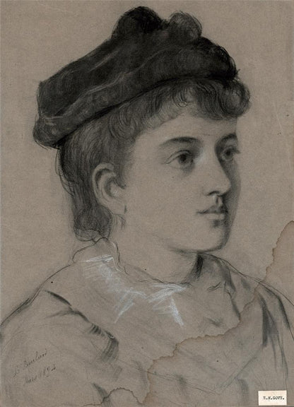 ELMA MARY GOVE (1832-1921) Antique Drawing LADY WEARING HAT - AMERICAN ARTIST0