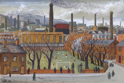 Football Match In The Park 1976  Gouache Painting  John Bullock  Northern Art0