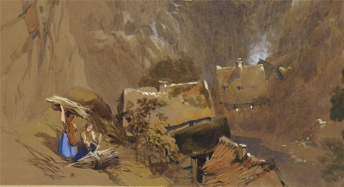 Henry Burdon Richardson Watercolour Painting Castle & Village Mountain Landscape2