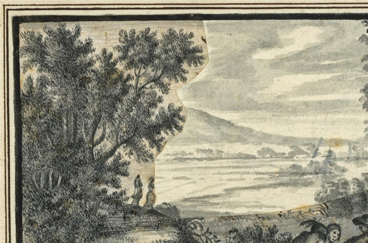 Figures In Landscape Small Watercolour Painting - Late 18th / Early 19th Century5