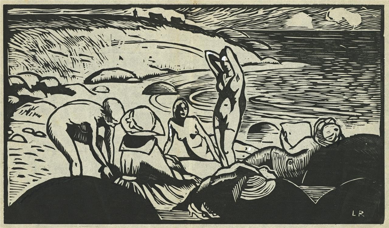 Ludovic-Rodo Pissarro (1878-1952) Pencil Signed Wood Engraving - Baigneuses0