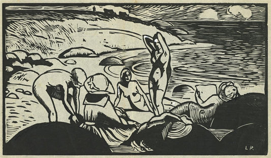 Ludovic-Rodo Pissarro (1878-1952) Pencil Signed Wood Engraving - Baigneuses0