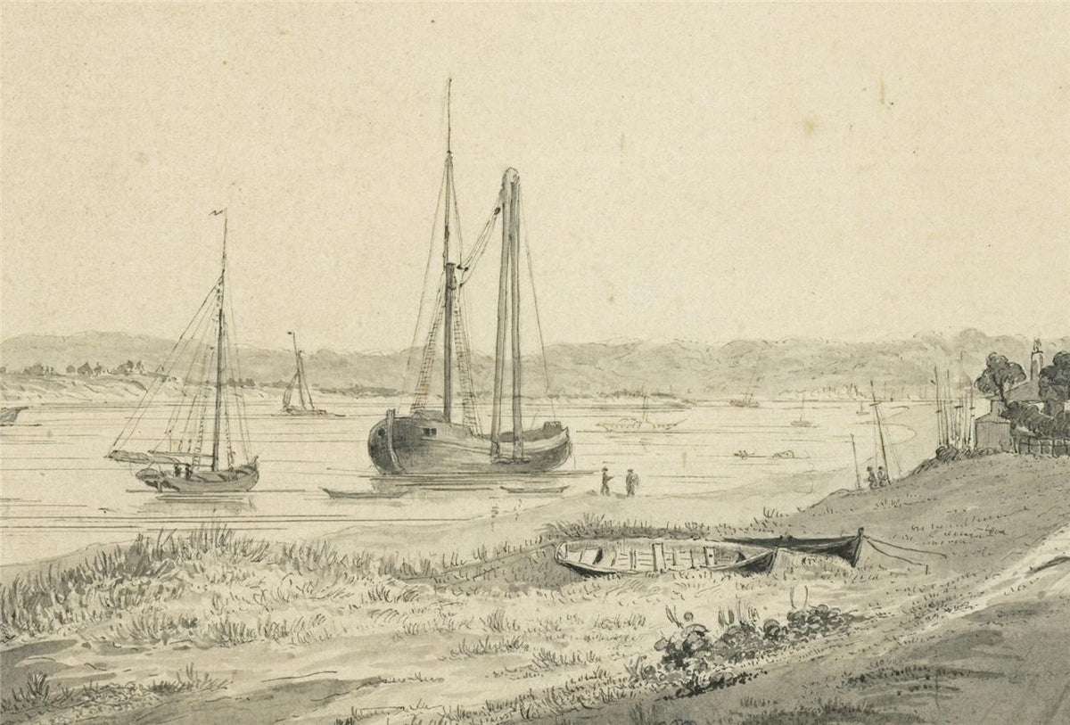 James Wilcox (1778-1865) Watercolour Painting Isle of Dogs Greenwich London 18439