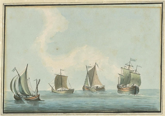 Dutch Fishing Boats - Seascape - Antique Watercolour Painting - 19th Century0
