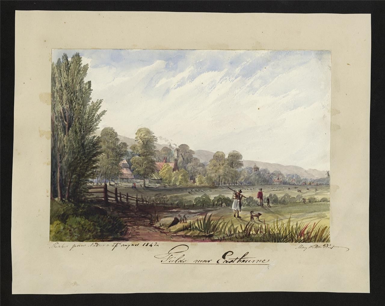 Mary Webster (1794-1883) Watercolour Painting - Fields Near Eastbourne 18421