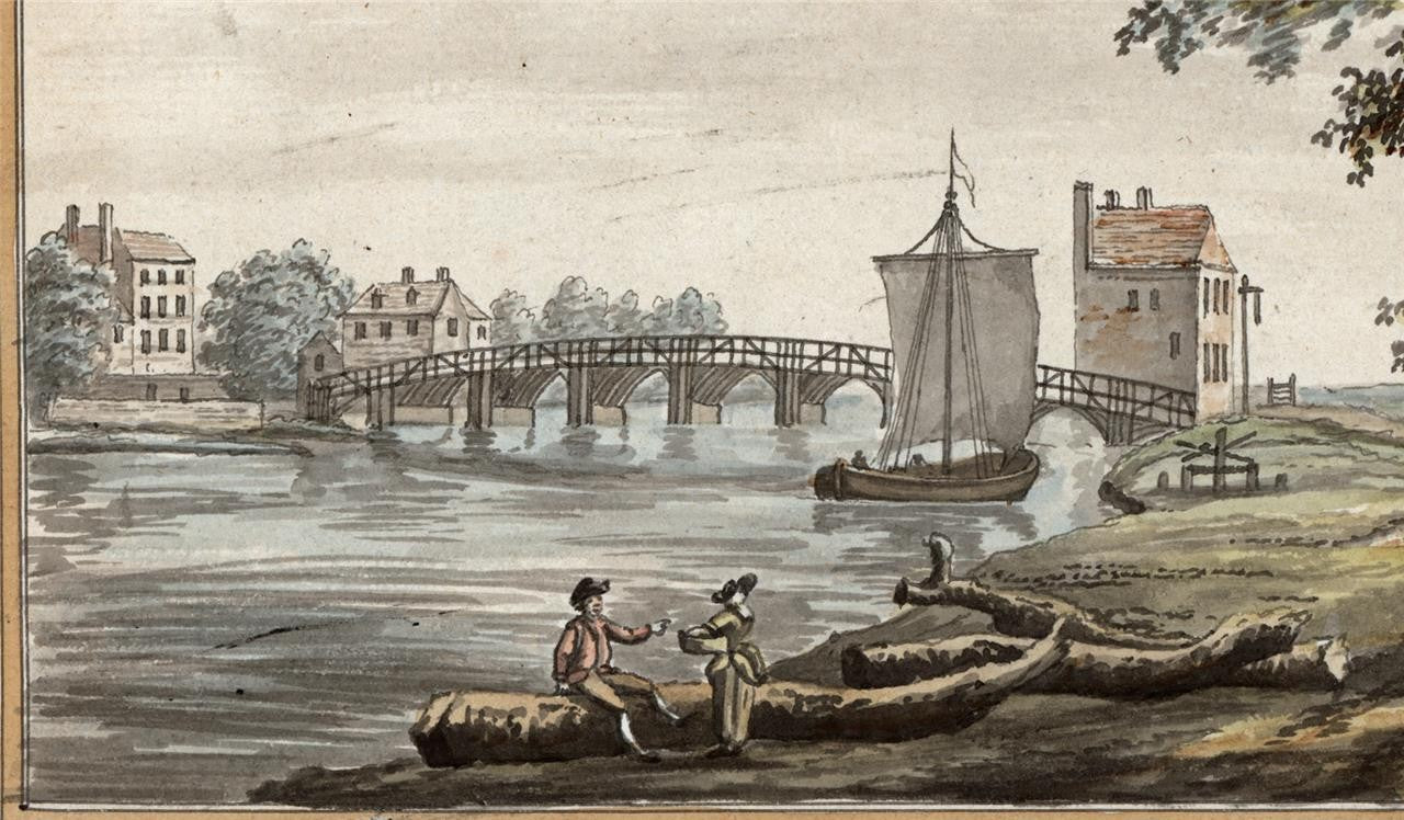 Datchet Bridge River Thames - Antique Watercolour Painting - Early 19th Century4