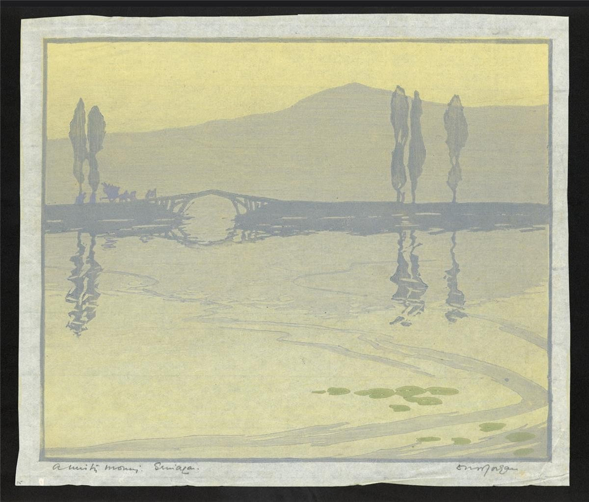 D N Morgan - Woodcut Signed In Pencil - A Misty Morning Srinagar India1