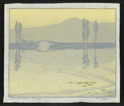 D N Morgan - Woodcut Signed In Pencil - A Misty Morning Srinagar India1