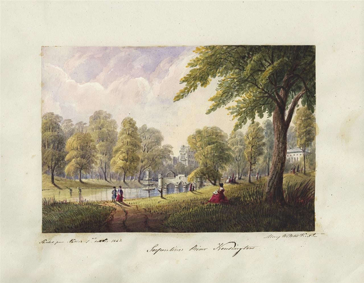 Mary Webster (1794-1883) Watercolour Painting Serpentine Kensington London 18427