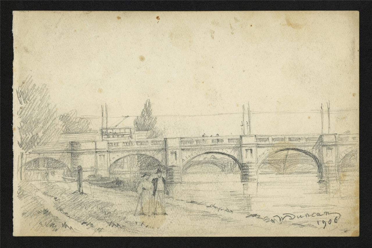 Walter Duncan (1848-1932) - Pencil Drawing - Kingston Bridge, London 19061
