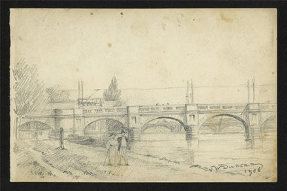Walter Duncan (1848-1932) - Pencil Drawing - Kingston Bridge, London 19061