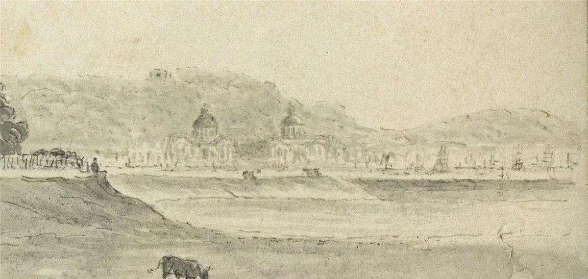 James Wilcox (1778-1865) Watercolour Painting Isle of Dogs Greenwich London 184312
