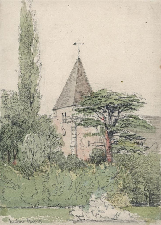 Hadlow Church Kent Small Watercolour Painting James Foster Wadmore 19th Century0