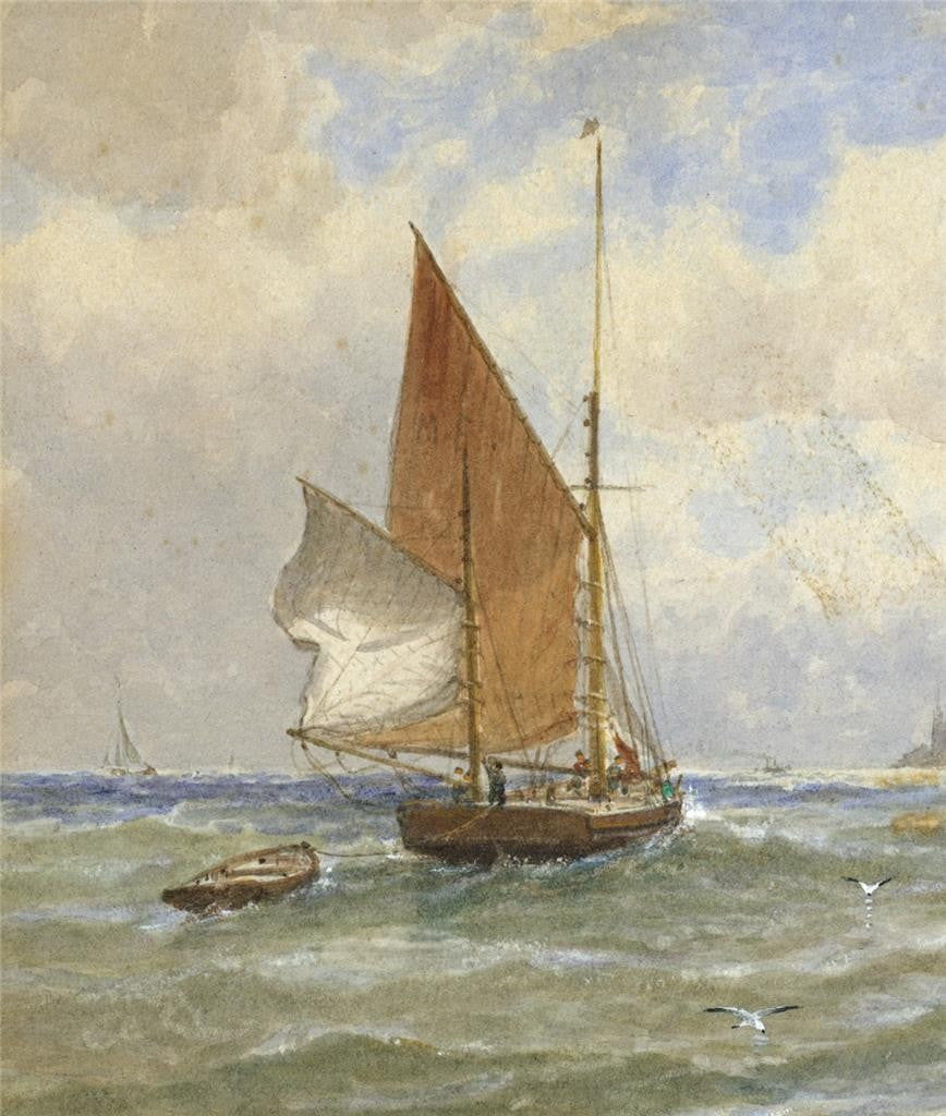 George Stanfield Walters (1838-1924) Watercolour Painting Boats Off Coast5